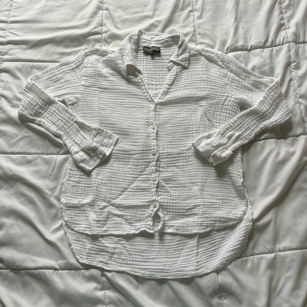Michael Stars White 100% Cotton Button Down Shirt Medium European Summer Luxury